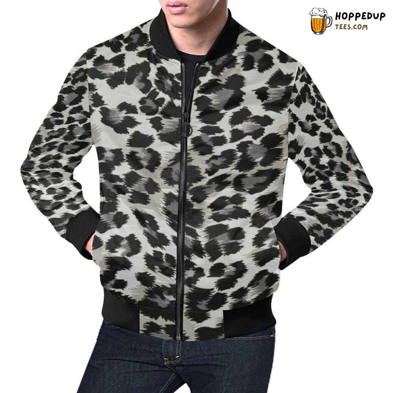 Gray Cheetah Leopard Exclusive Pattern Men’s Bomber Jacket Designer Print Gray Cheetah Leopard Exclusive Pattern Men’s Bomber Jacket Designer Print