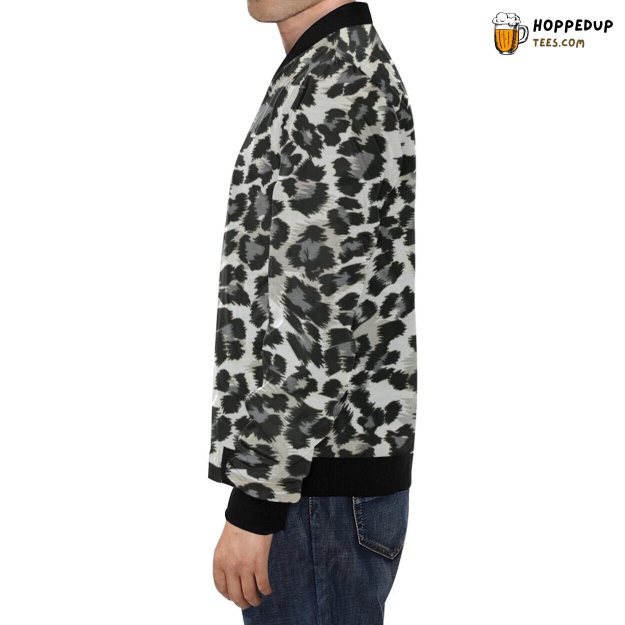 Gray Cheetah Leopard Exclusive Pattern Men’s Bomber Jacket Designer Print