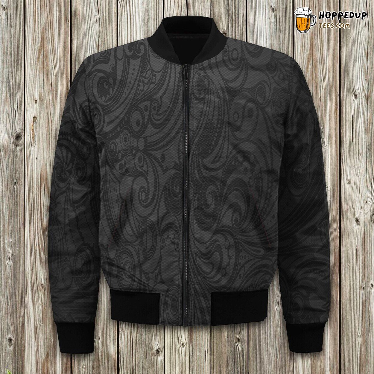 Gray Floral Carving Bomber Jacket