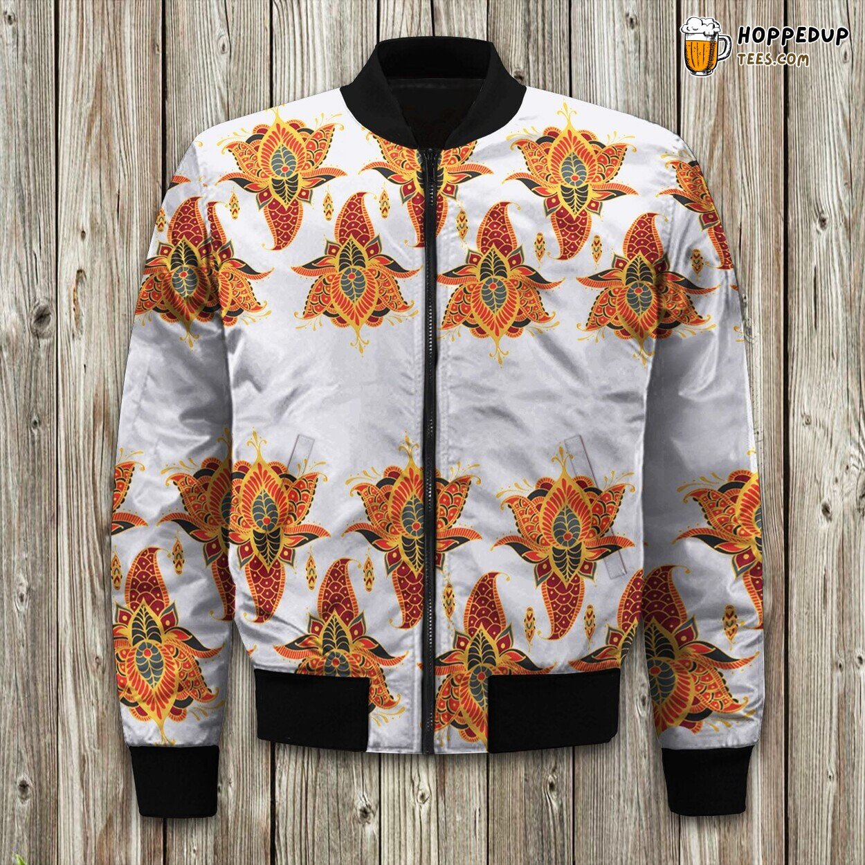Gray Floral Paisley Bomber Jacket