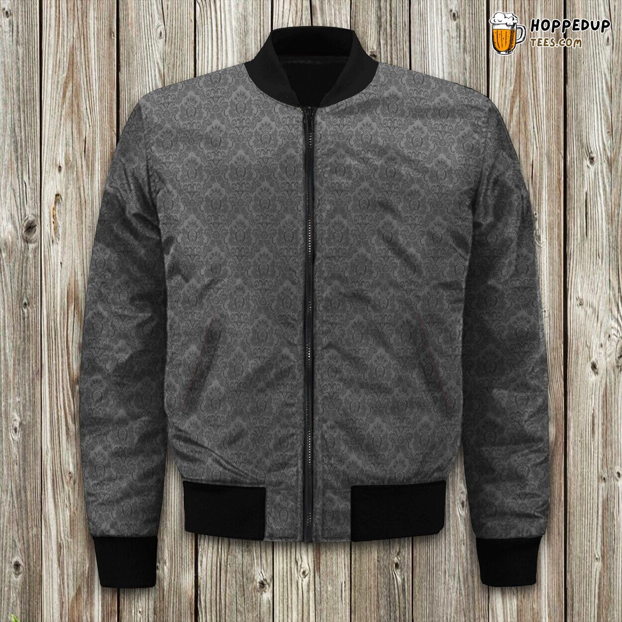 Gray Flower Pattern Bomber Jacket