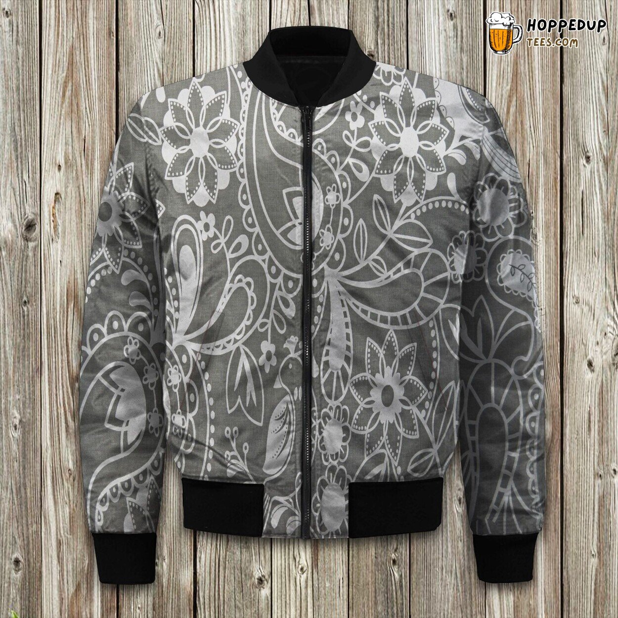 Gray Flower Seamless Bomber Jacket