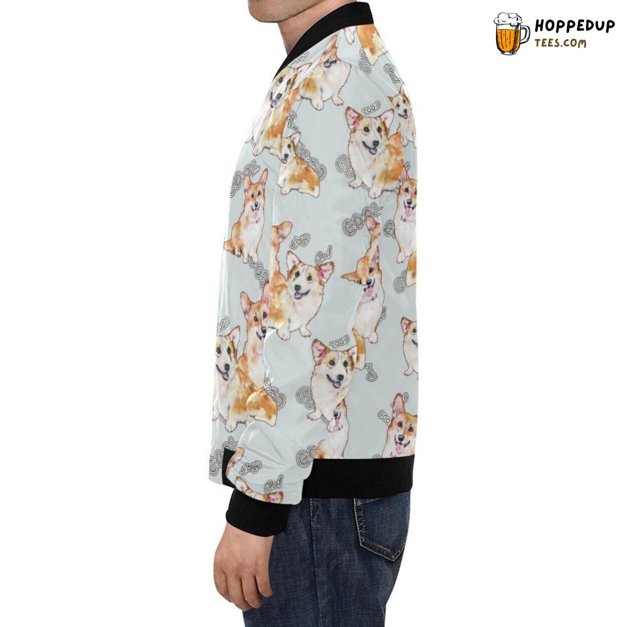 Gray Pastel Corgi Theme Pattern Print Men’s Bomber Jacket Distinct Look