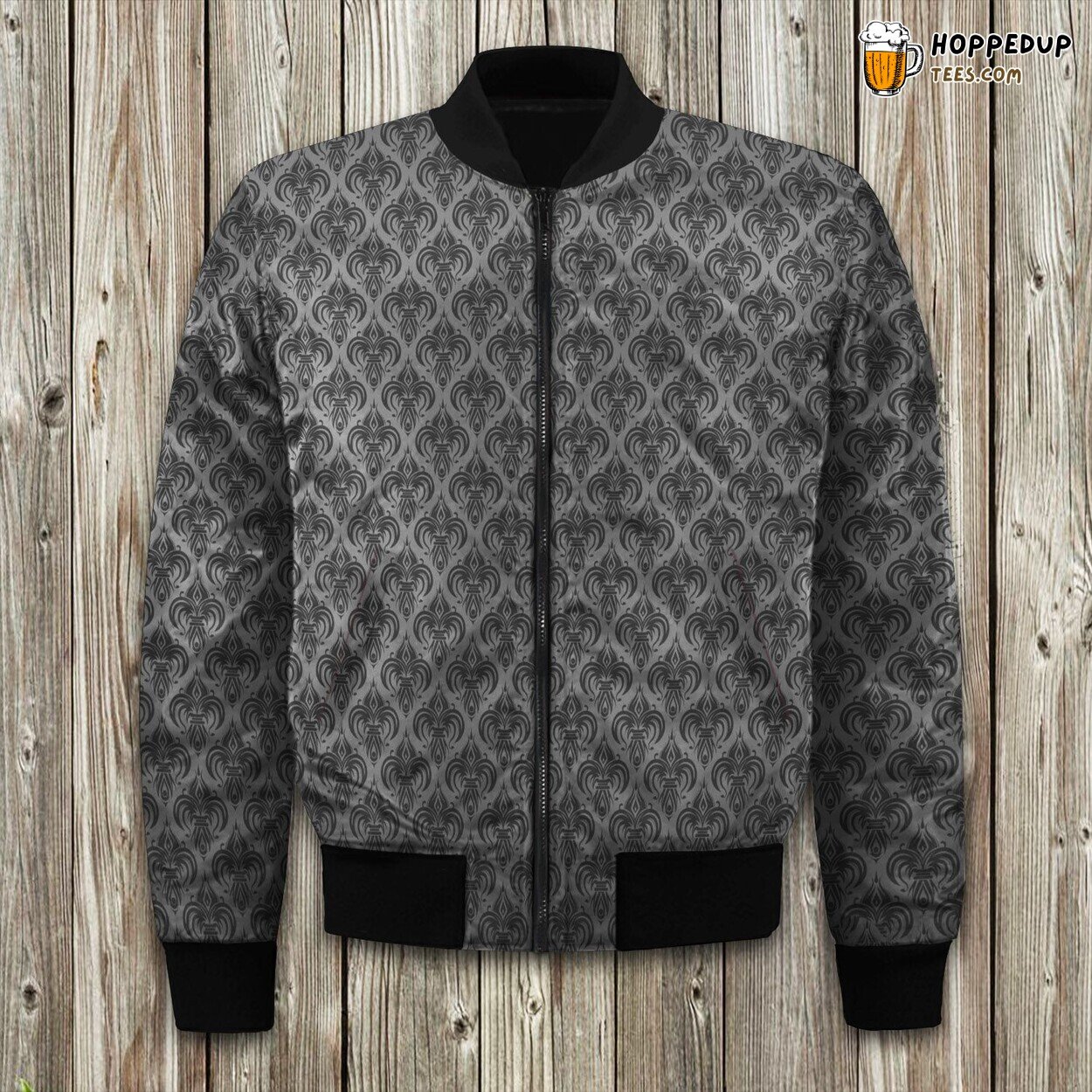 Gray Seamless Pattern Bomber Jacket