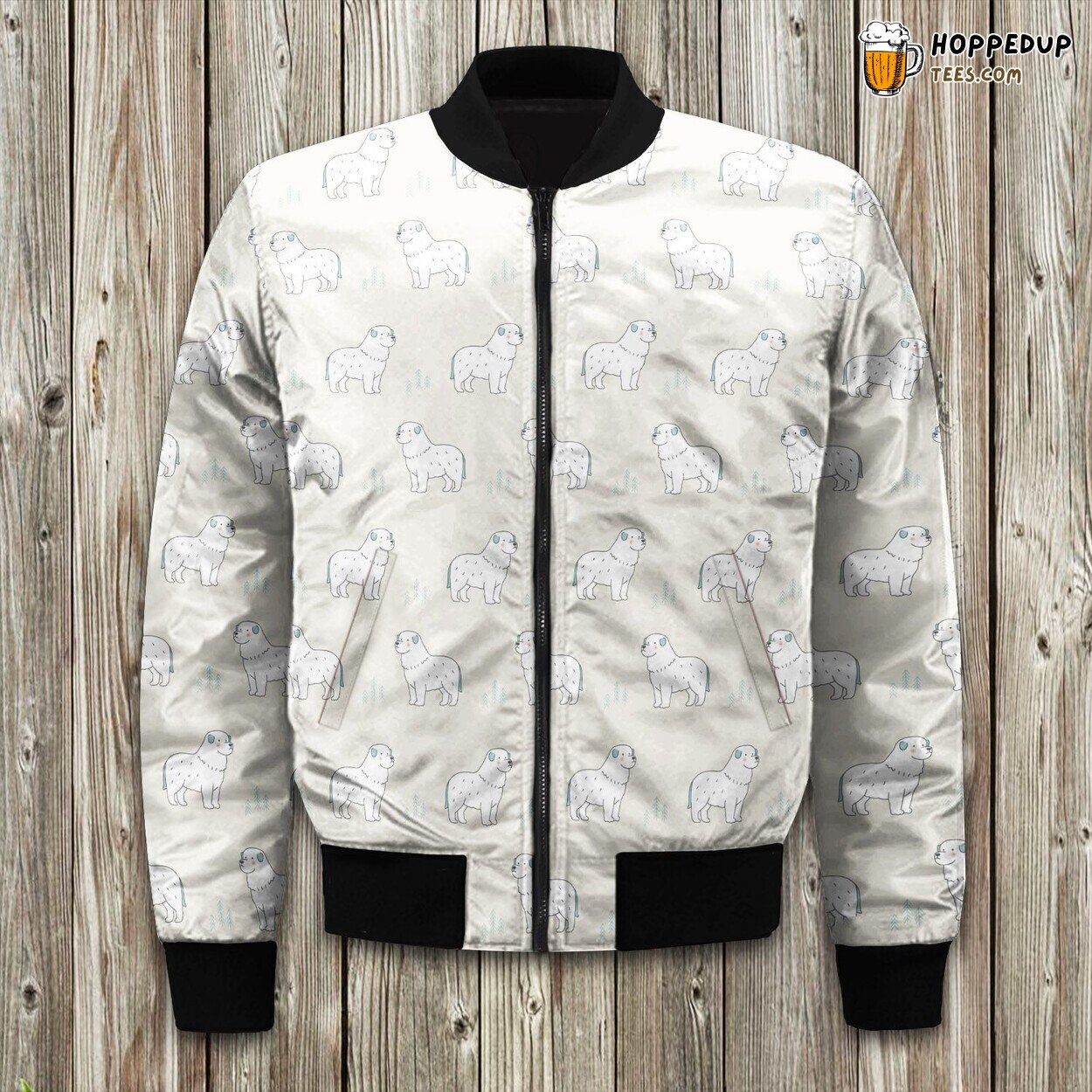 Great Pyrenee White Pattern Bomber Jacket