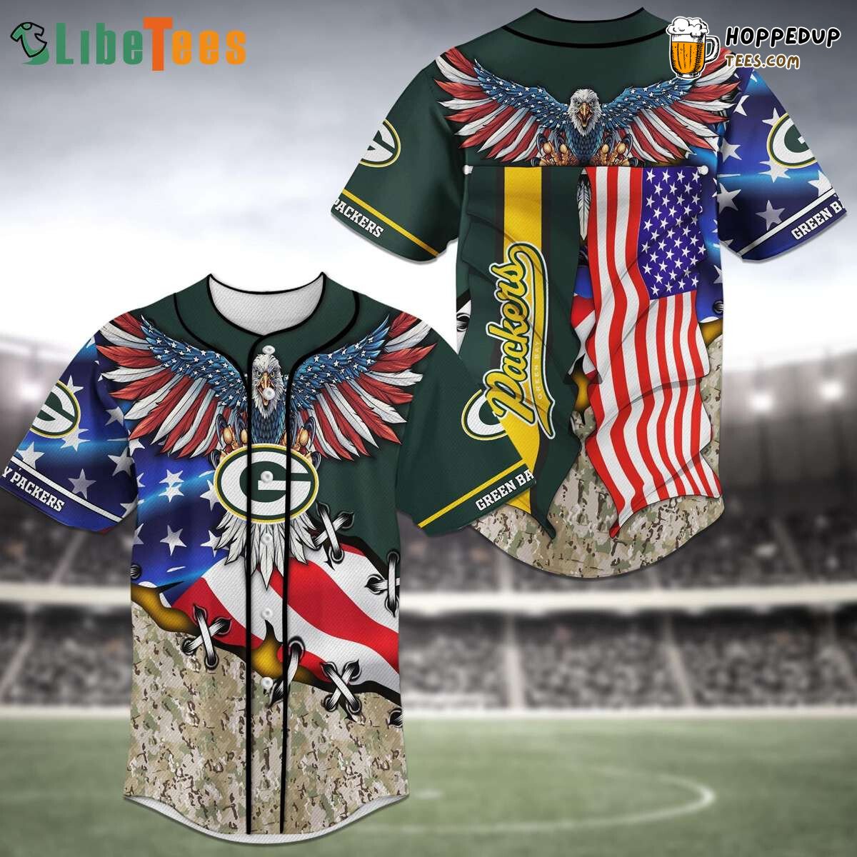 Green Bay Packers Baseball Jersey Flag Eagle Tribute Ultimate Fan Gift Top