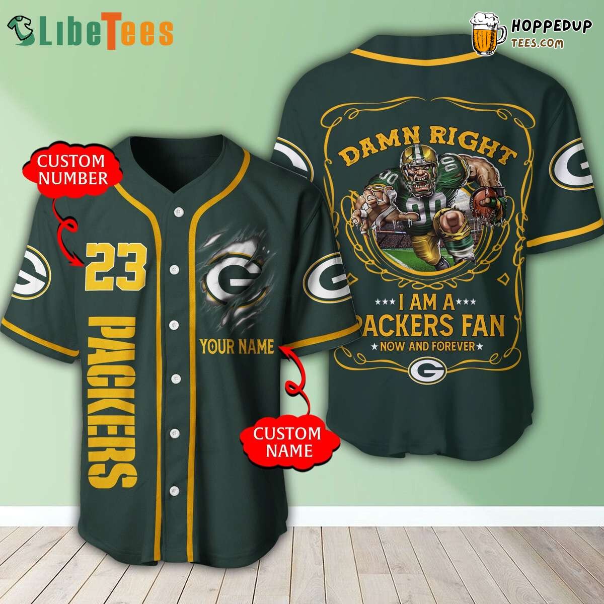 Green Bay Packers Baseball Jersey with Mascot Exclusive Fan Gift
