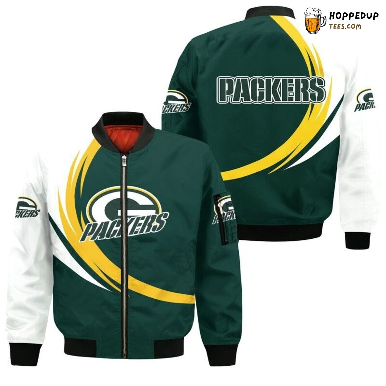 Green Bay Packers Elegant Curve Graphic Bomber Jacket Elite Wear