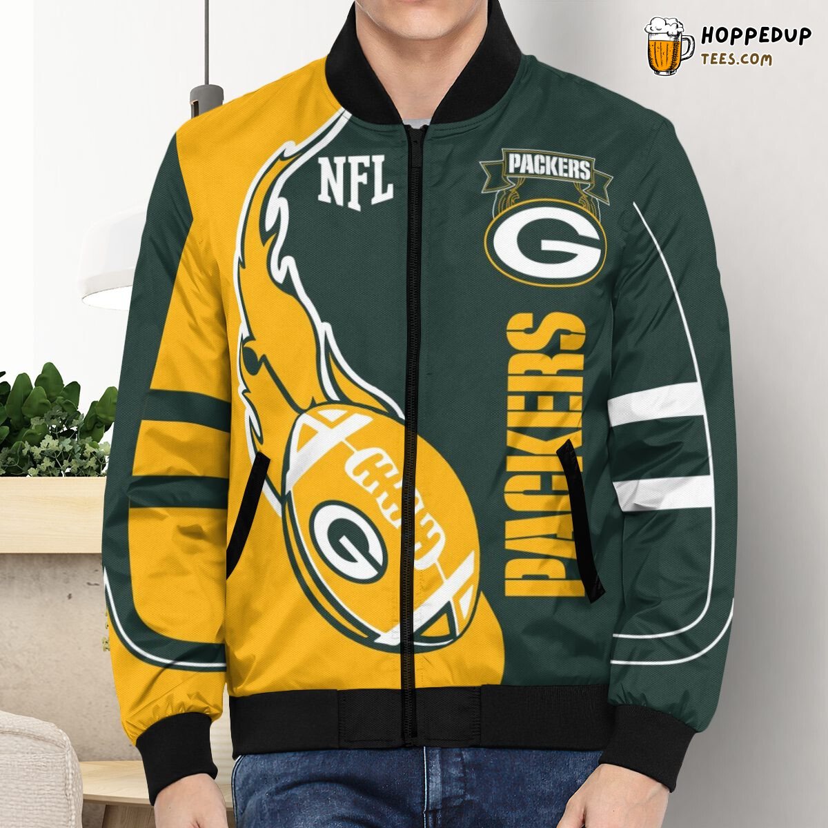 Green Bay Packers Gold Green NFL Tradition Bomber Jacket Line
