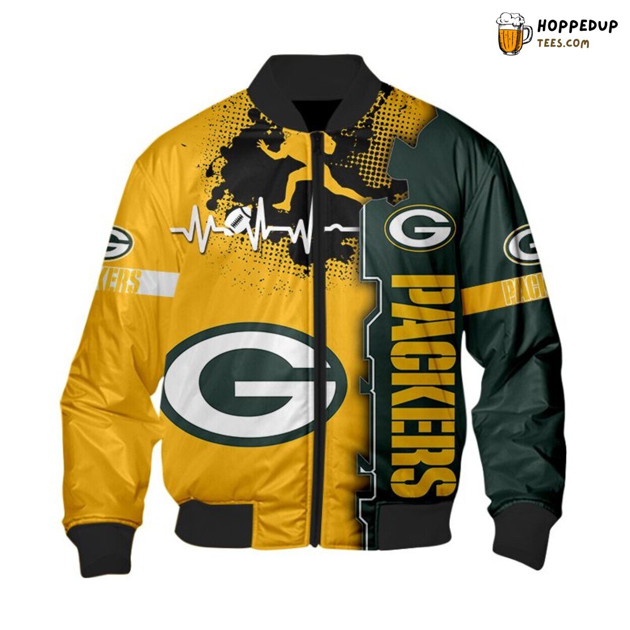 Green Bay Packers Heart ECG Line Bomber Jacket Authentic Men Design