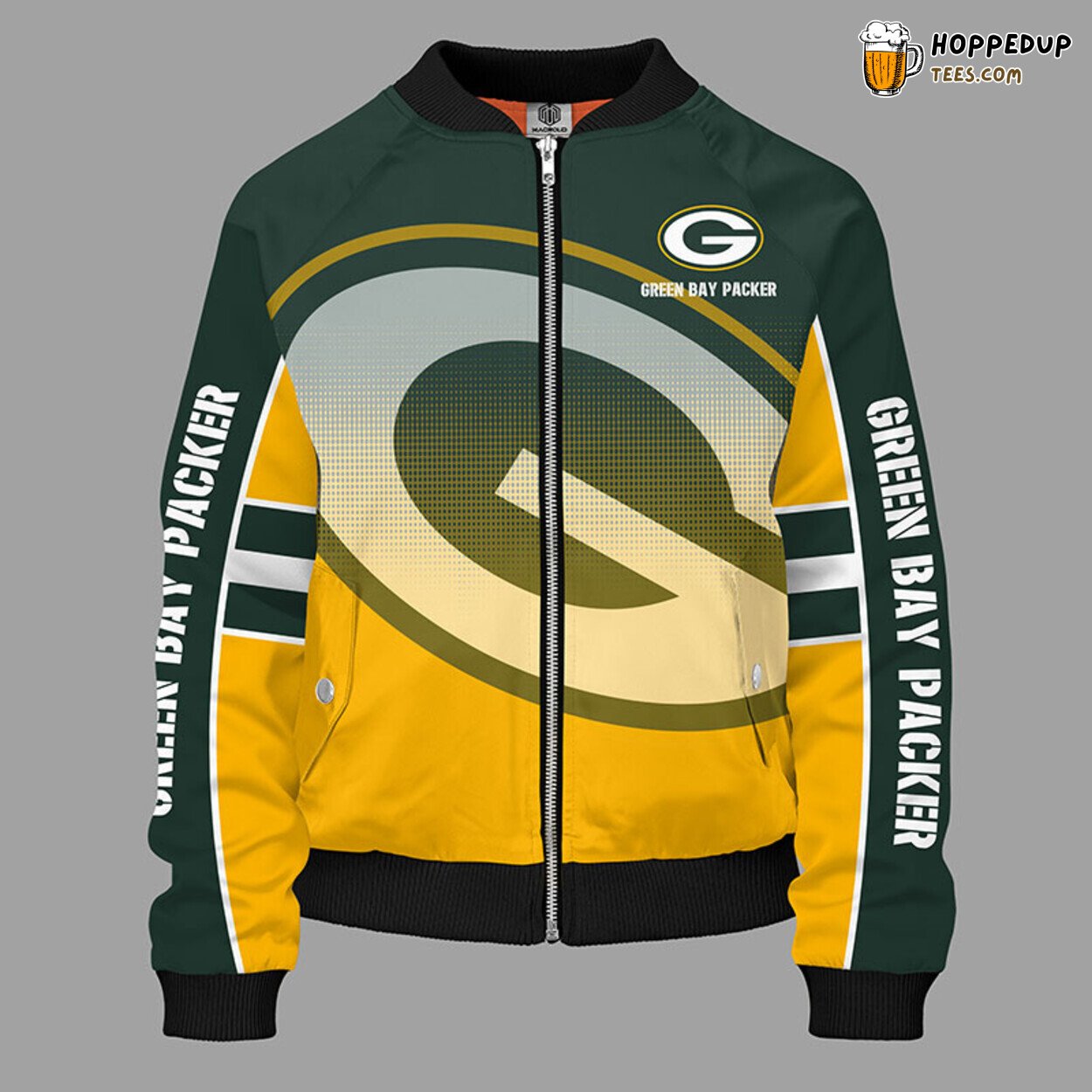Green Bay Packers NFL Distinct Yellow Green Bomber Jacket Theme