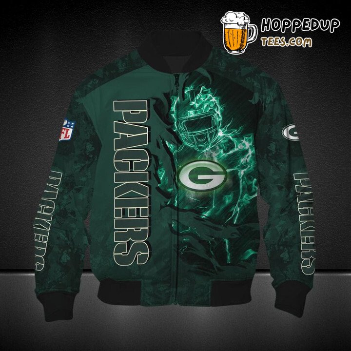 Green Bay Packers NFL Fiery Green Motif Bomber Jacket Trend