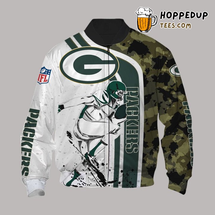 Green Bay Packers NFL White Camo Signature Bomber Jacket Look