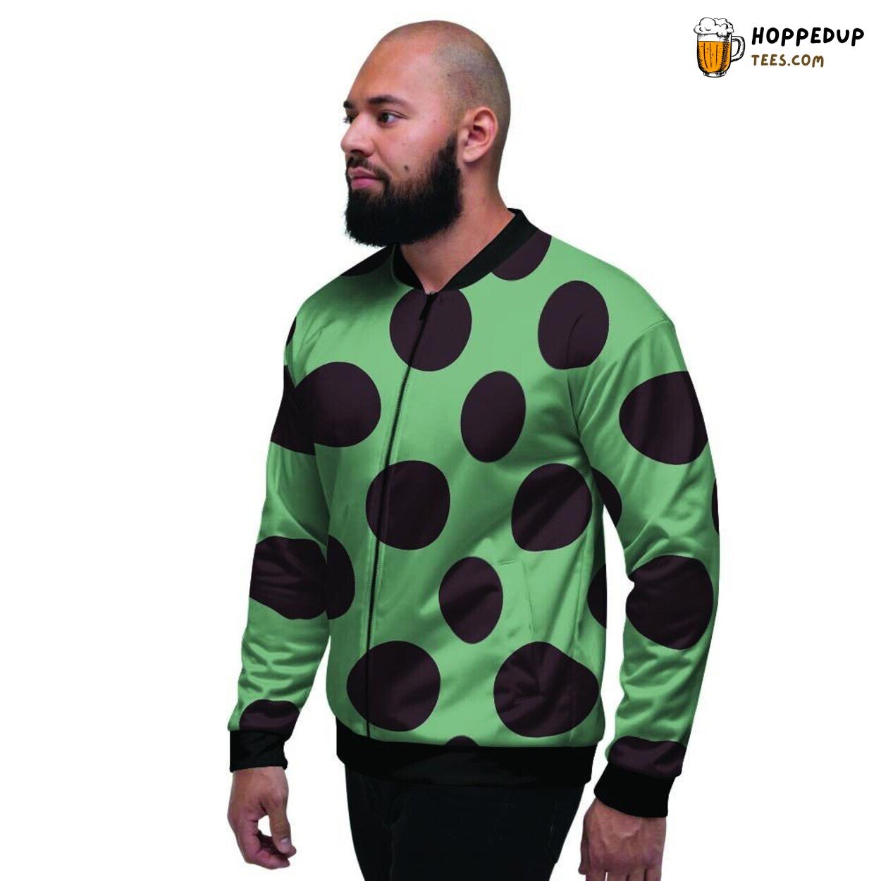 Green Black Polka Dot Fashion Men’s Bomber Jacket Vintage Pattern Display