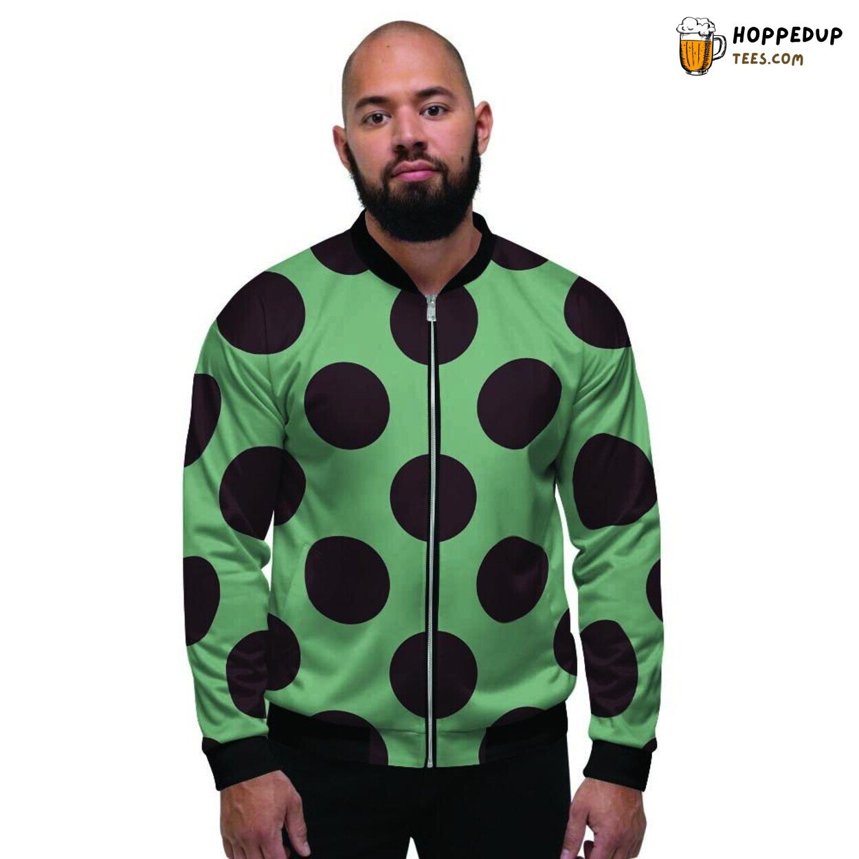 Green Black Polka Dot Fashion Men’s Bomber Jacket Vintage Pattern Display