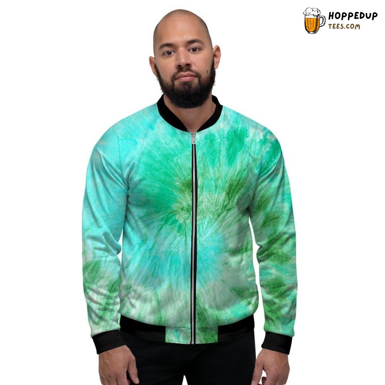 Green Blue Tie Dye Retro Elegance Men’s Bomber Jacket Vibrant Pattern Display