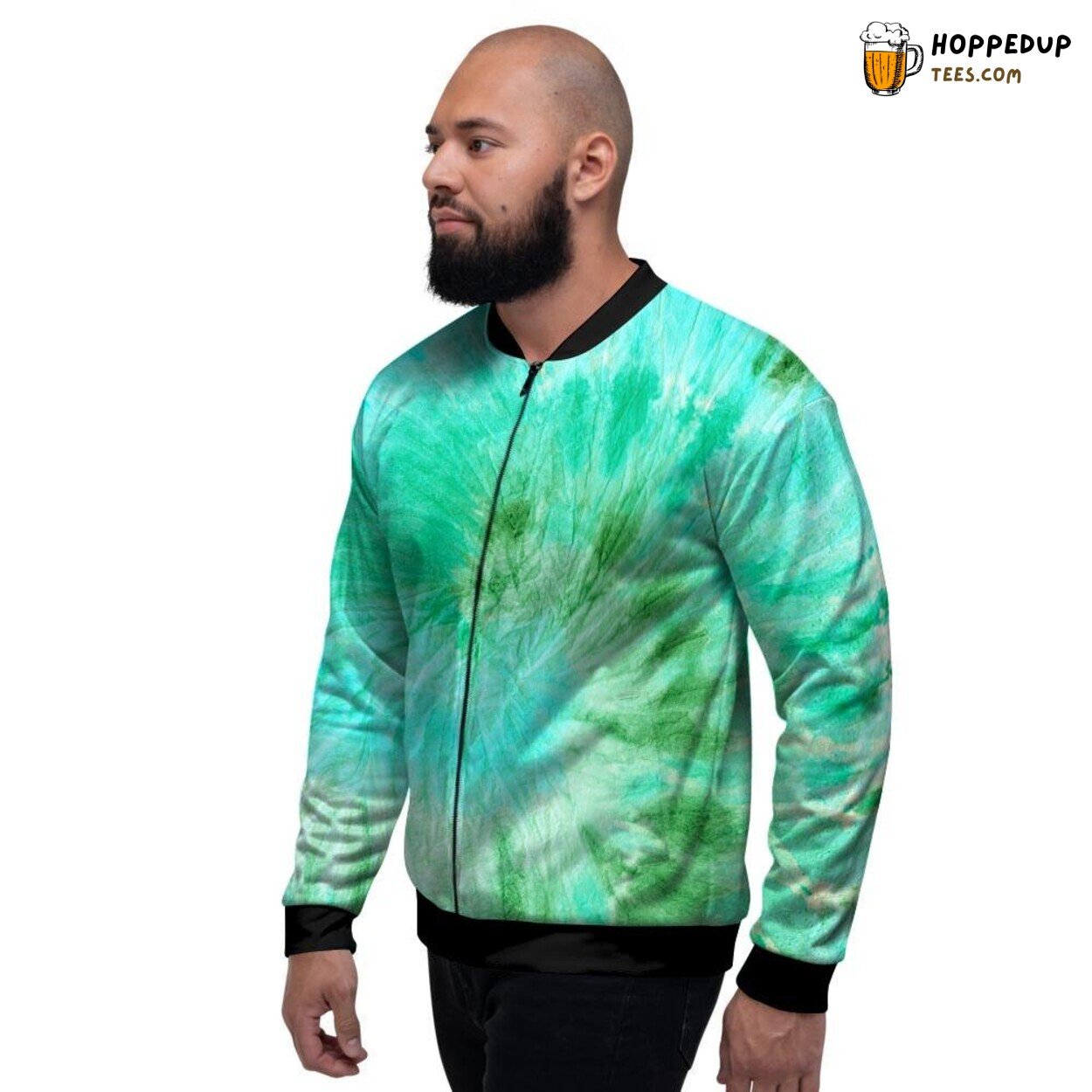 Green Blue Tie Dye Retro Elegance Men’s Bomber Jacket Vibrant Pattern Display