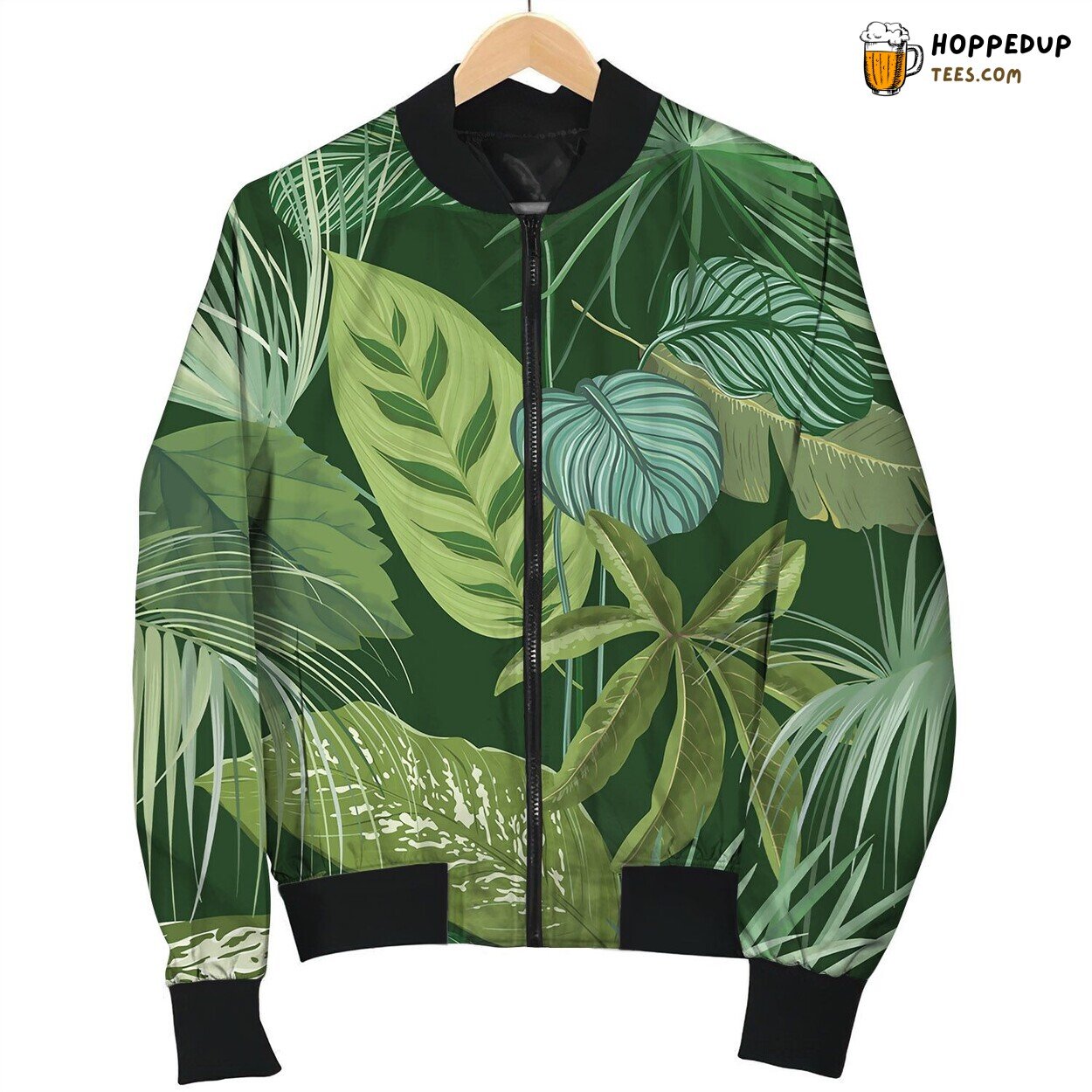 Green Botanical Background With Tropical Leaves Bomber Jacket