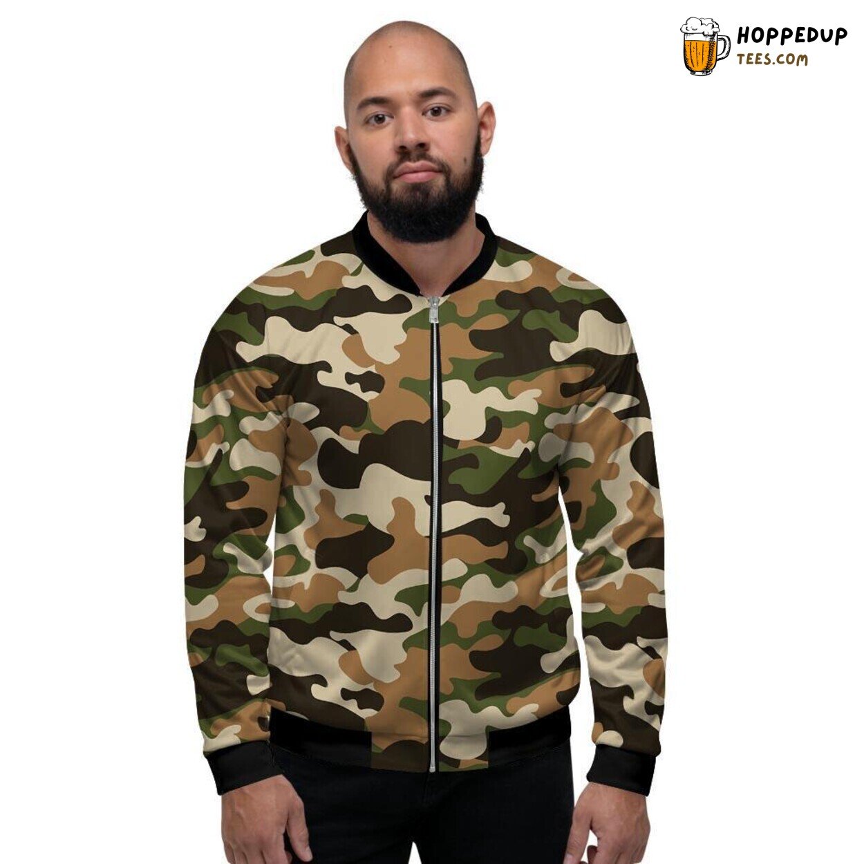 Green Brown Camouflage Fusion Men’s Bomber Jacket Jungle Stealth Design