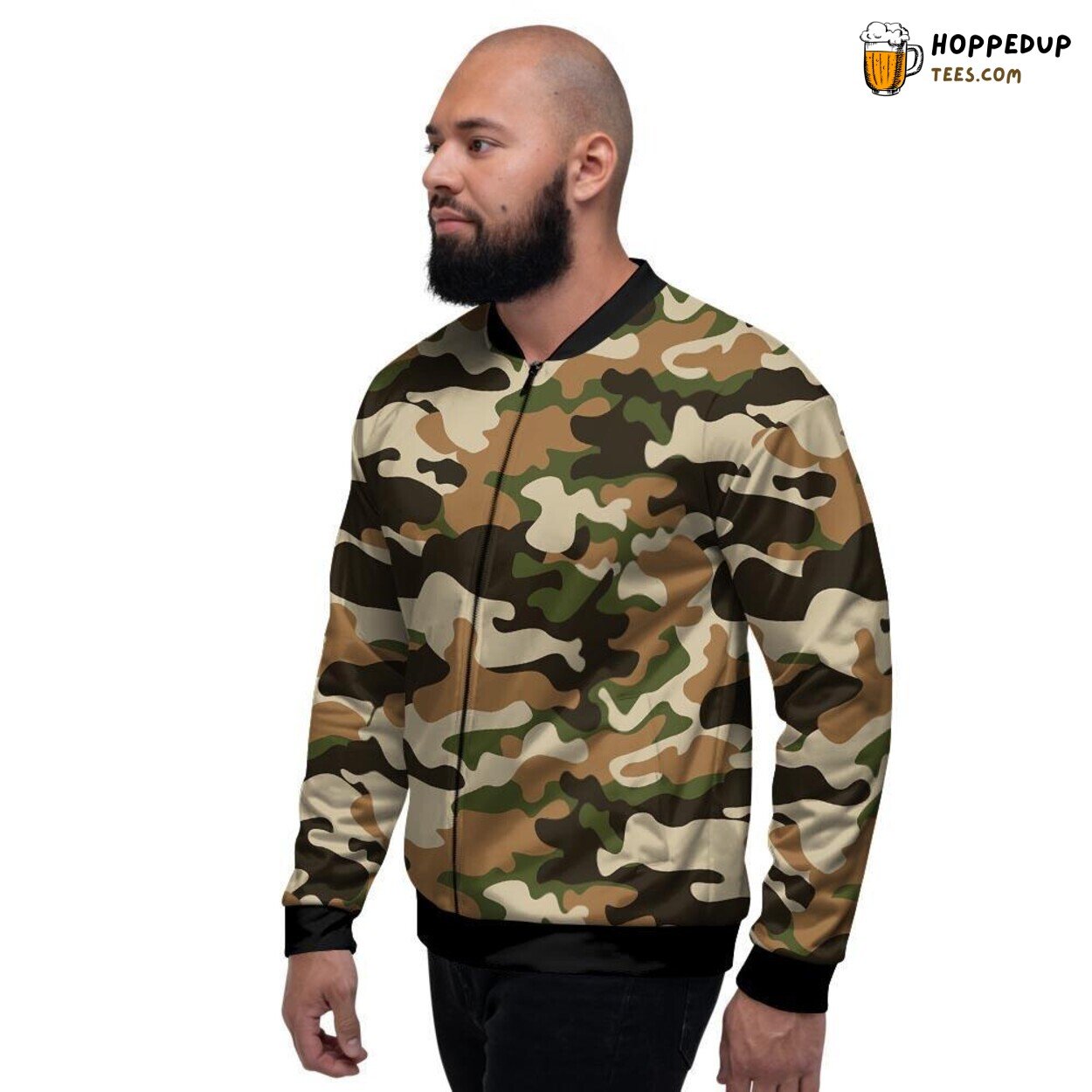 Green Brown Camouflage Fusion Men’s Bomber Jacket Jungle Stealth Design