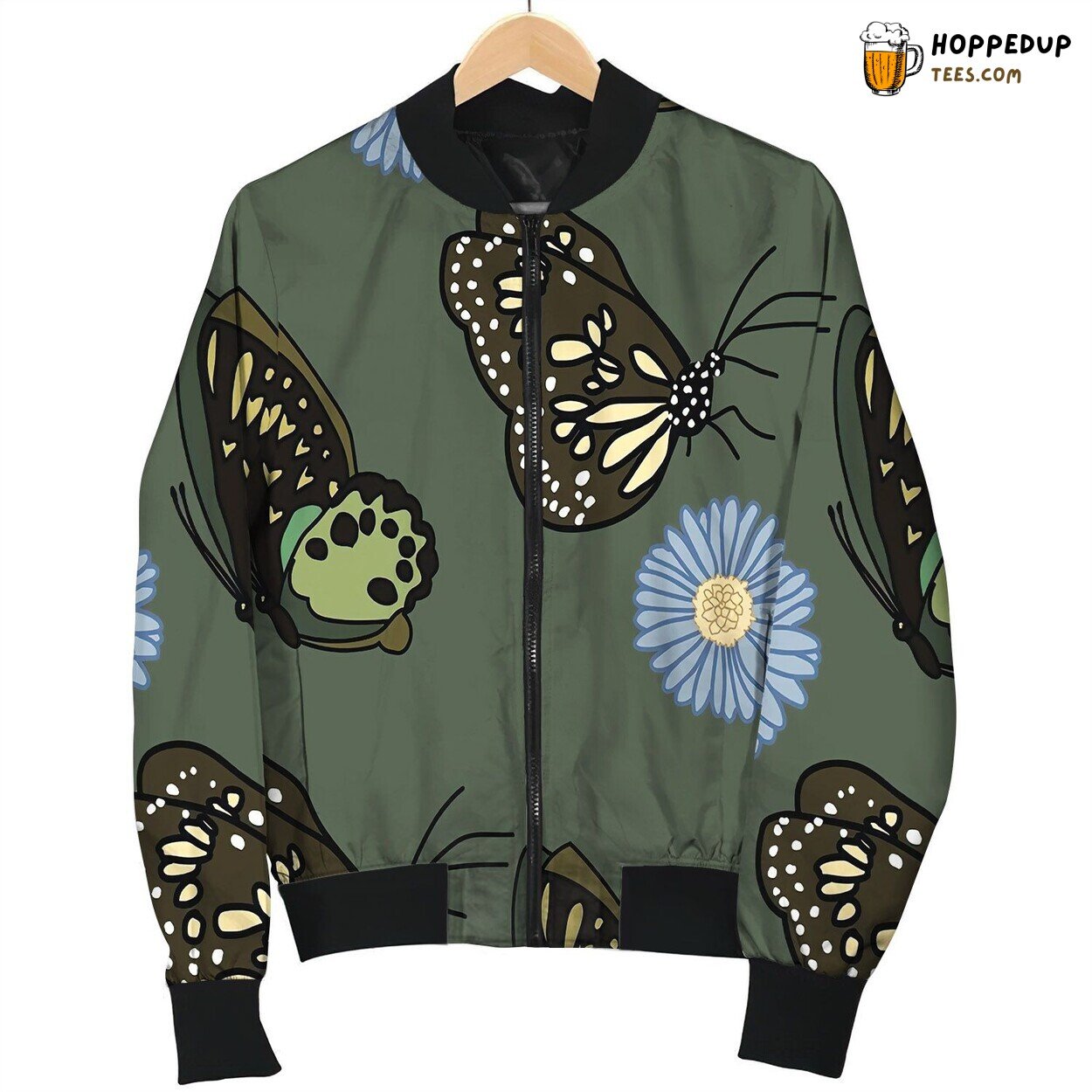 Green Butterflies Pattern By Courtney Graben Bomber Jacket