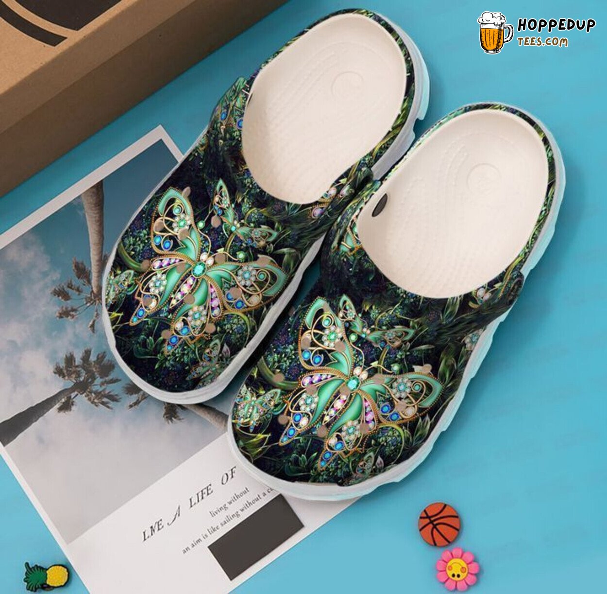 Green Butterfly Twinkle Design Comfortable Clog Shoes Nature Inspired Gift