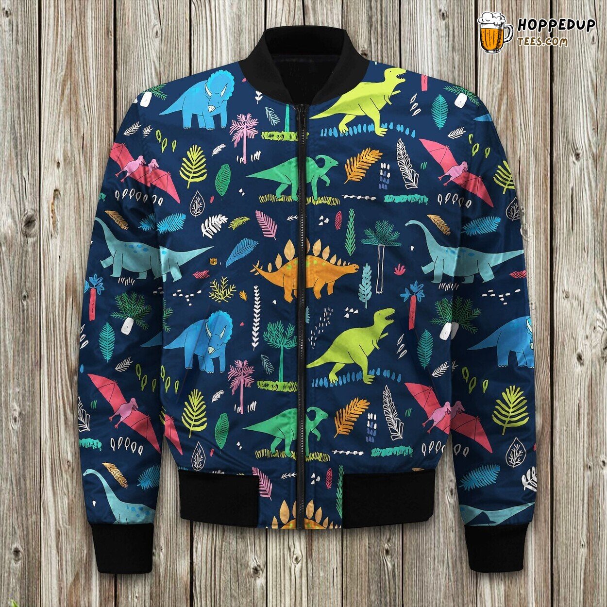 Green Cartoon Dinosaur Bomber Jacket