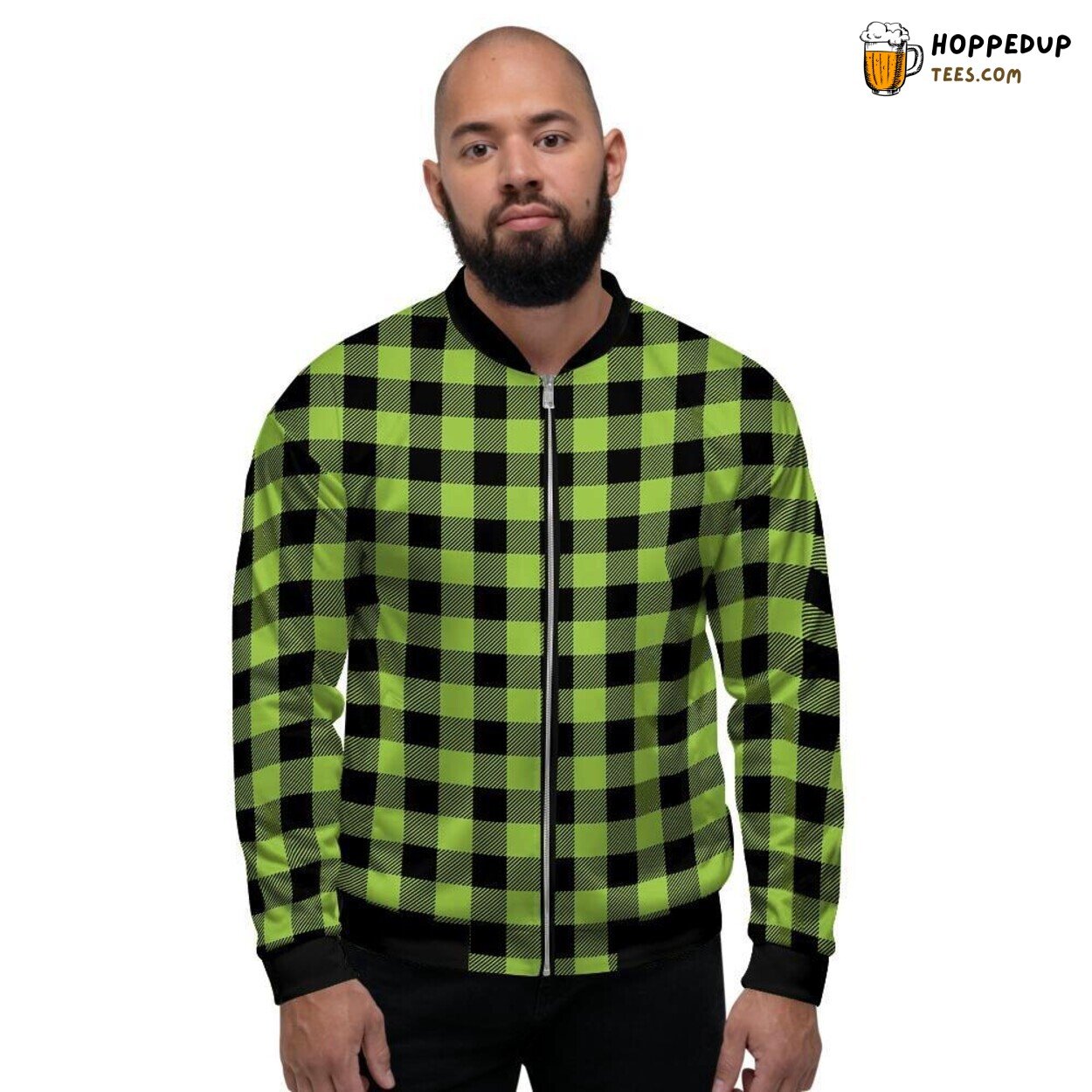 Green Checked Plaid Men’s Bomber Jacket Vintage Classic Design Display Green Checked Plaid Men’s Bomber Jacket Vintage Classic Design Display
