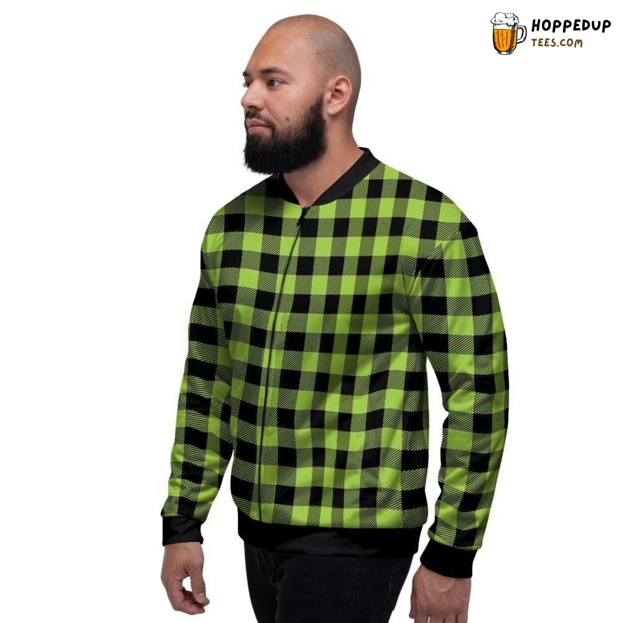 Green Checked Plaid Men’s Bomber Jacket Vintage Classic Design Display