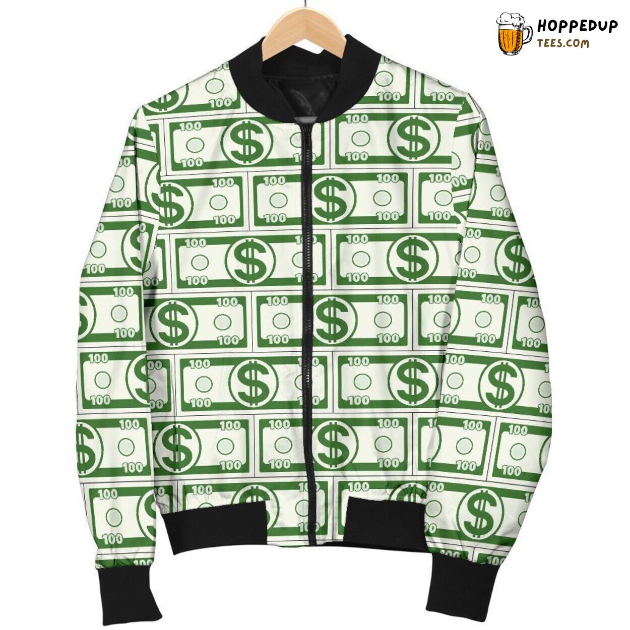 Green Dollar Bills Essence Men’s Bomber Jacket Unique Design Pattern Art