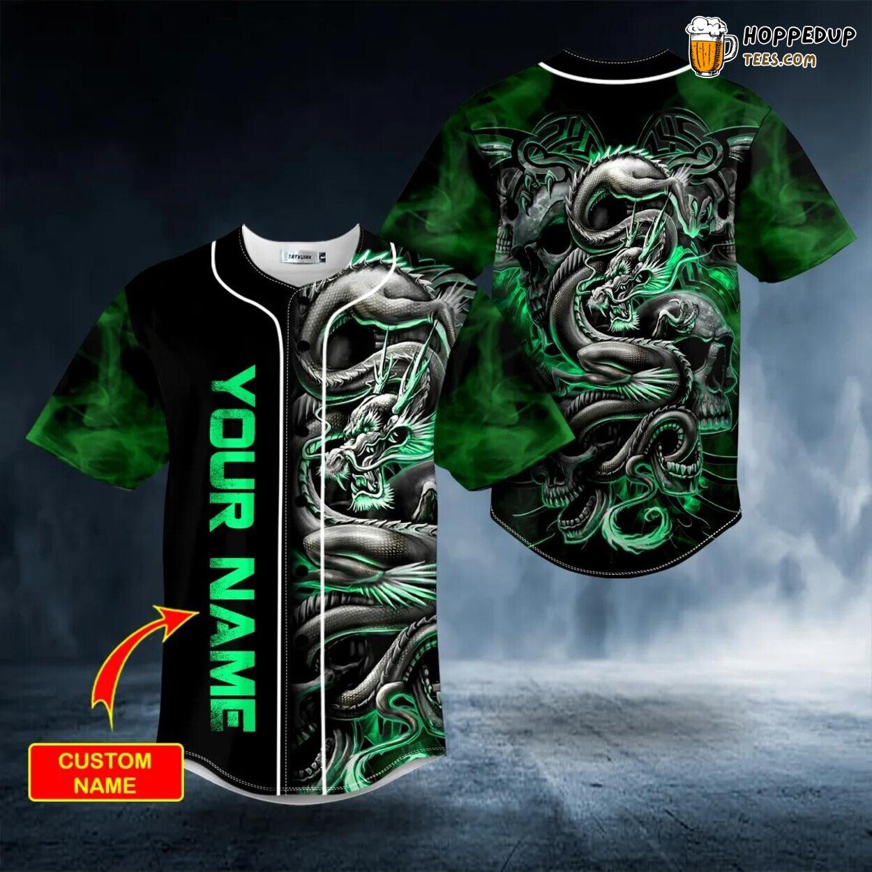 Green Dragon Authentic Design Skull Baseball Jersey Custom Edition
