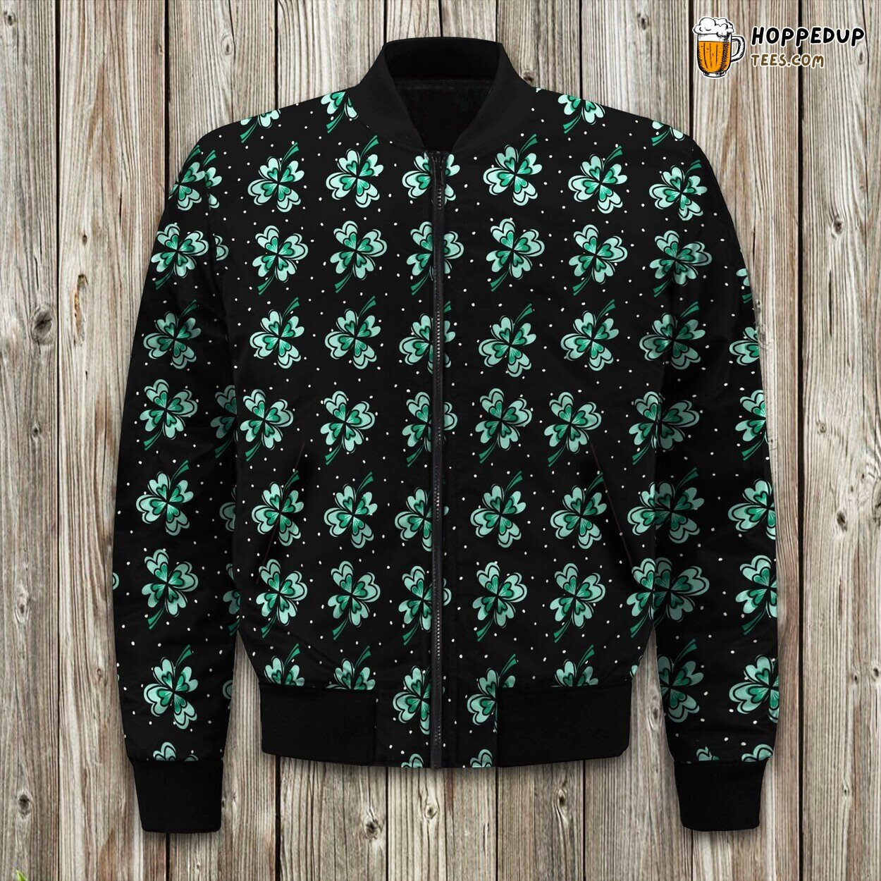 Green Drawing Shamrocks Irish Bomber Jacket