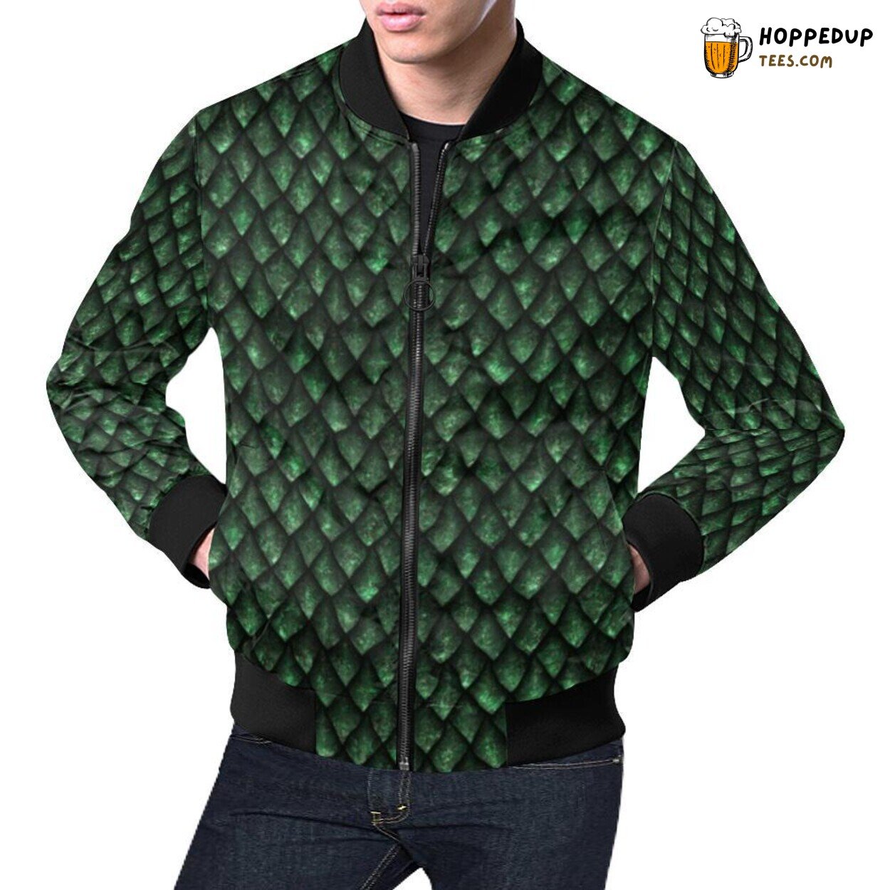 Green Egg Skin Dragon Pattern Men’s Bomber Jacket Unique Print