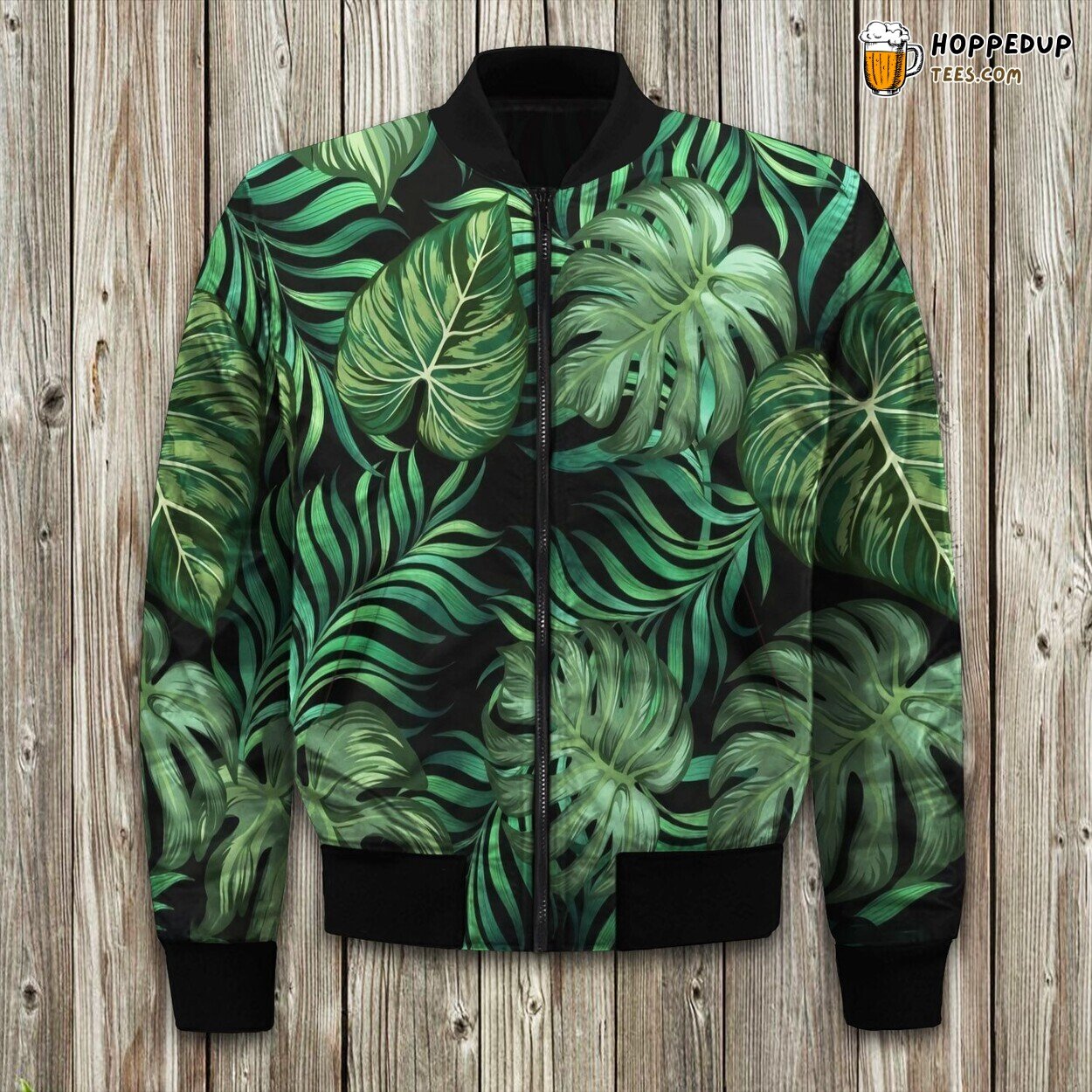 Green Fresh Tropical Palm Leaves Bomber Jacket