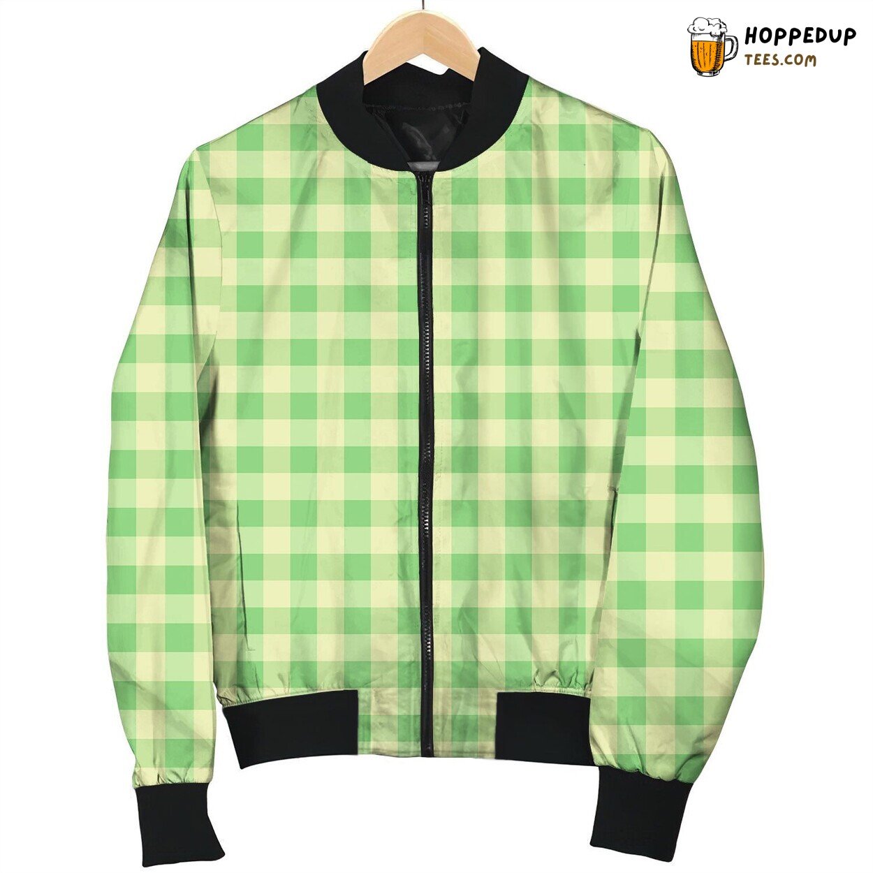 Green Gingham Cute Bomber Jacket