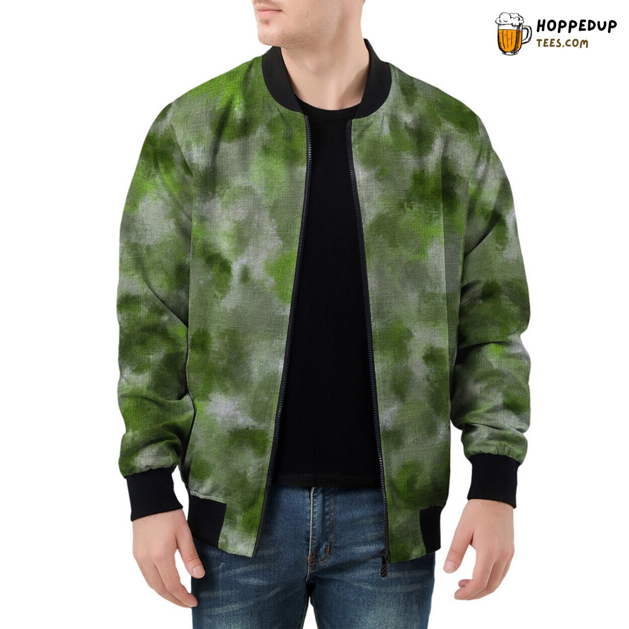 Green Hues Narrate Camouflage Stories on Men’s Bomber Jacket