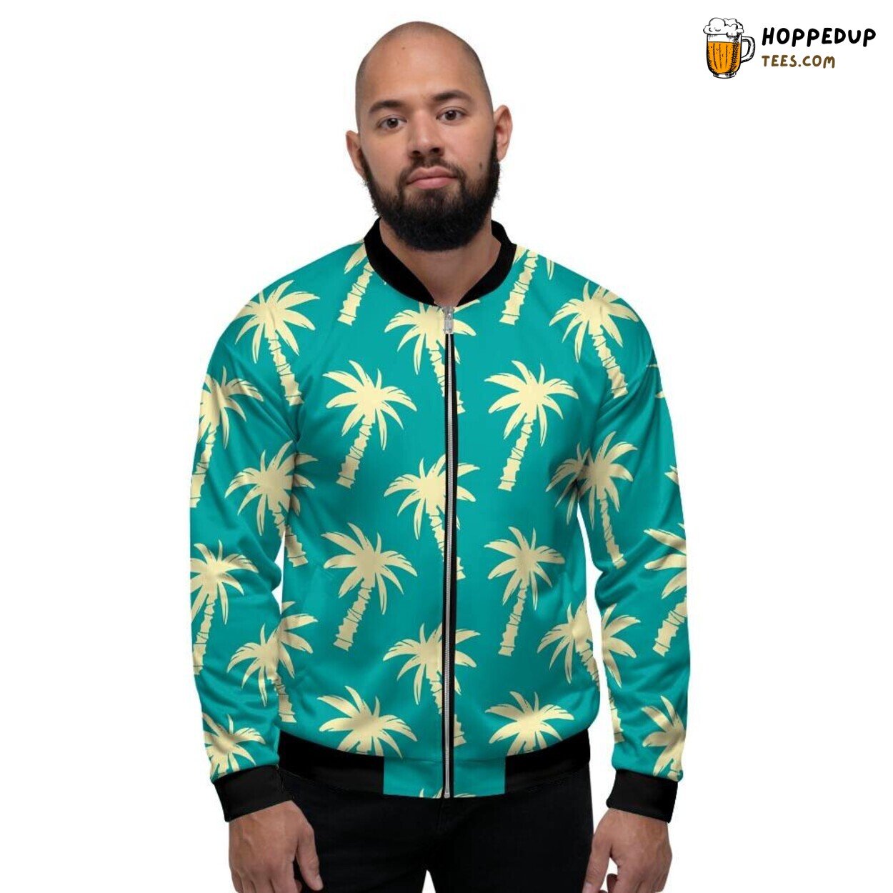 Green Island Vibe Palm Tree Hawaiian Men’s Bomber Jacket Tropical Print