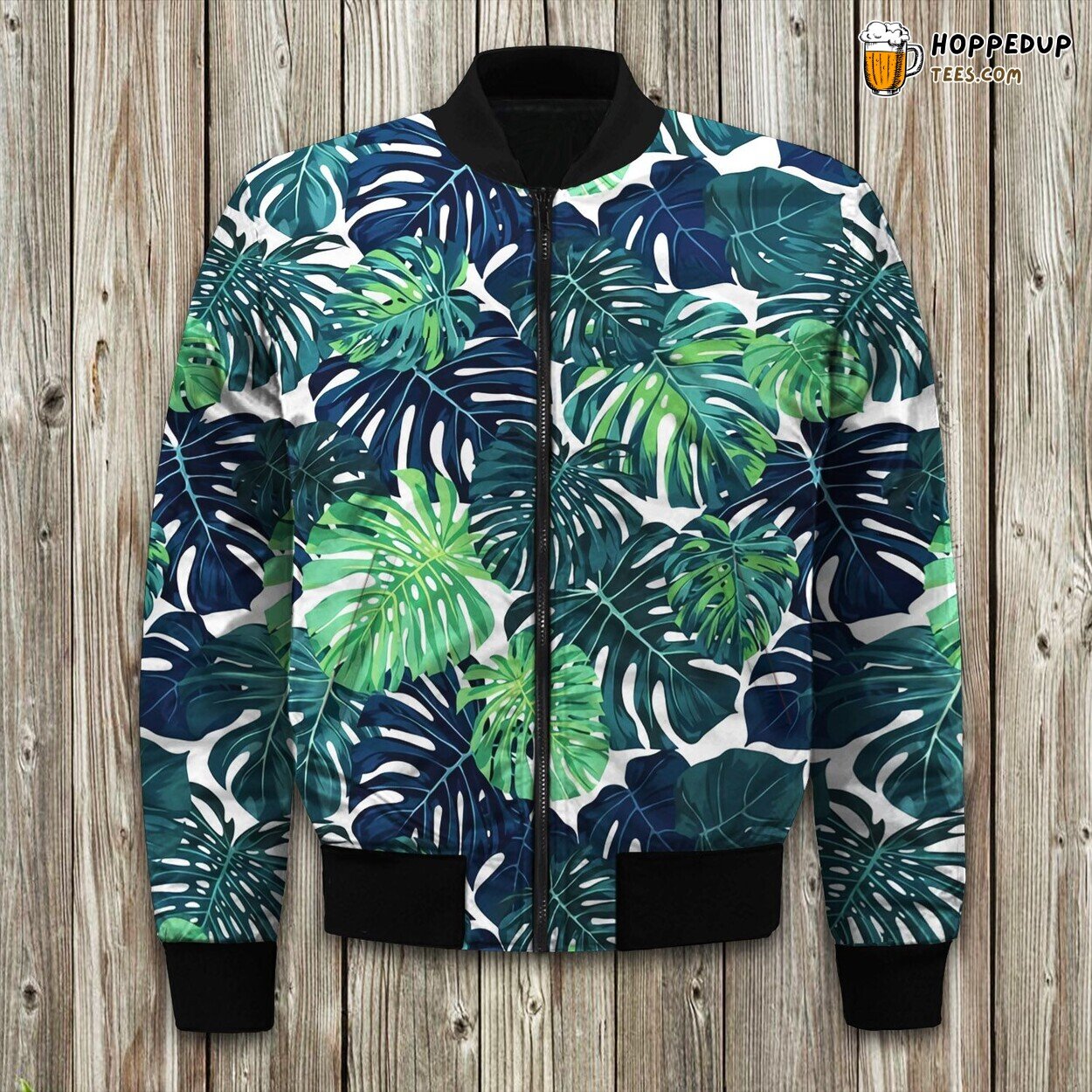 Green Leaf Tropical Bomber Jacket