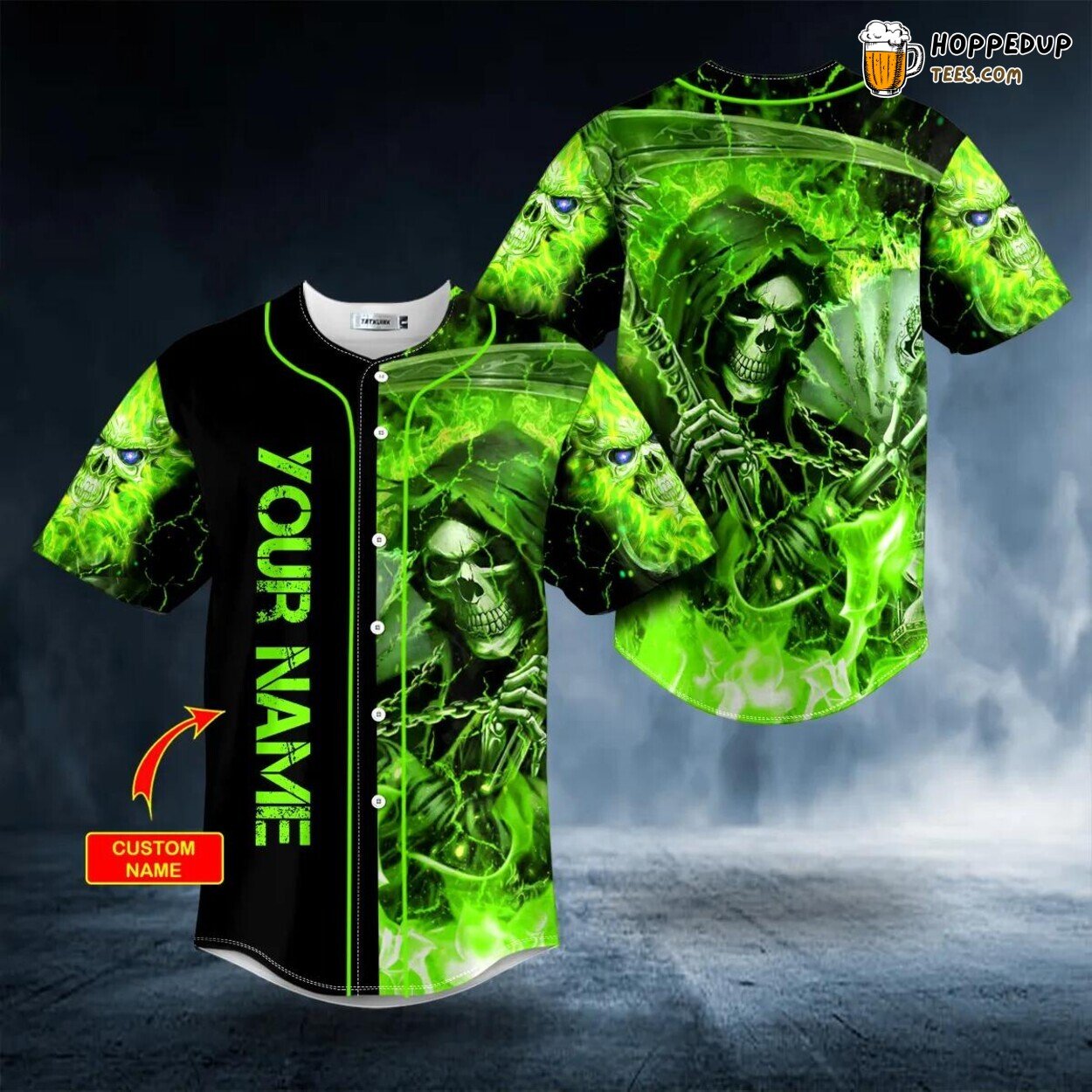 Green Lightning Grim Reaper Baseball Jersey Unique Custom Design Edition