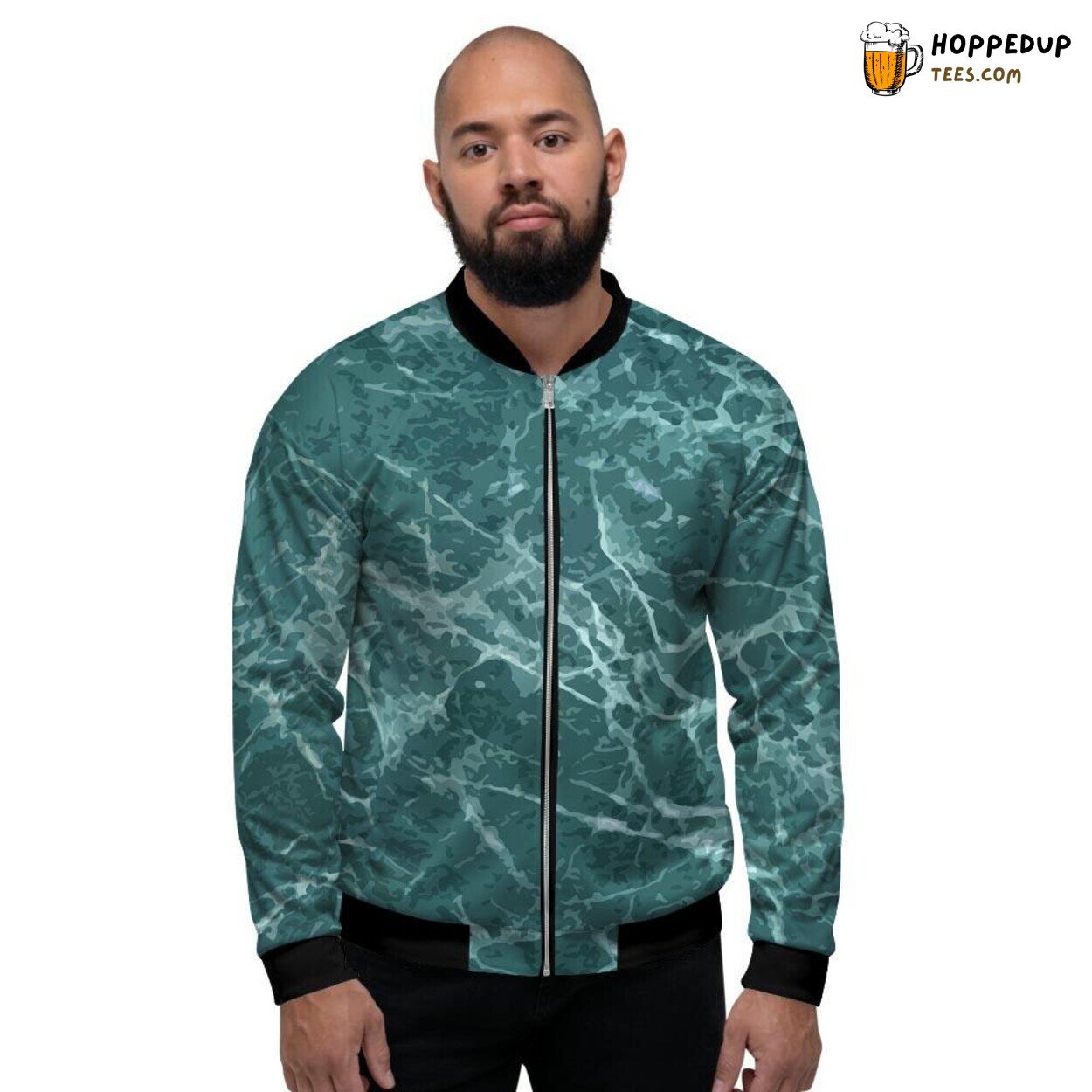 Green Malachite Marble Texture Men’s Bomber Jacket Natural Stone Pattern