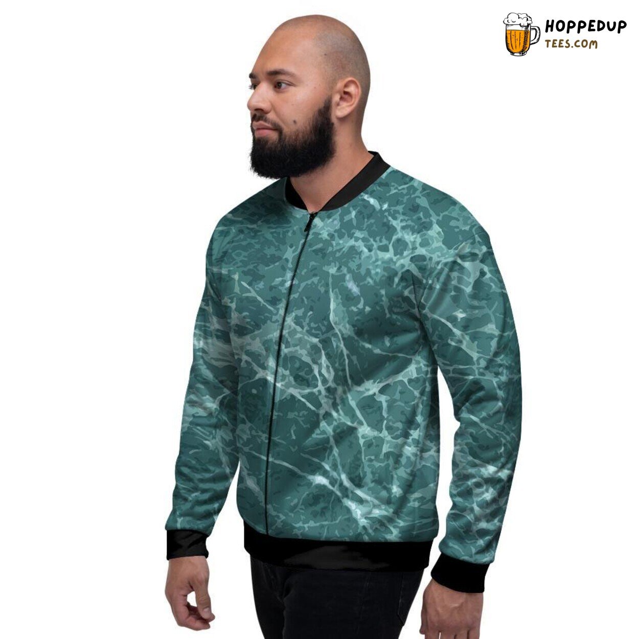 Green Malachite Marble Texture Men’s Bomber Jacket Natural Stone Pattern