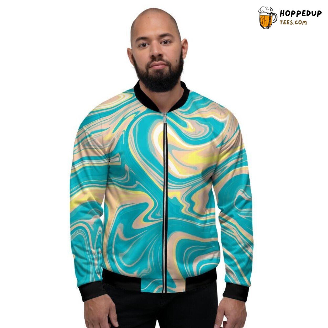 Green Marble Abstract Design Elegance Men’s Bomber Jacket Stone Pattern Tribute
