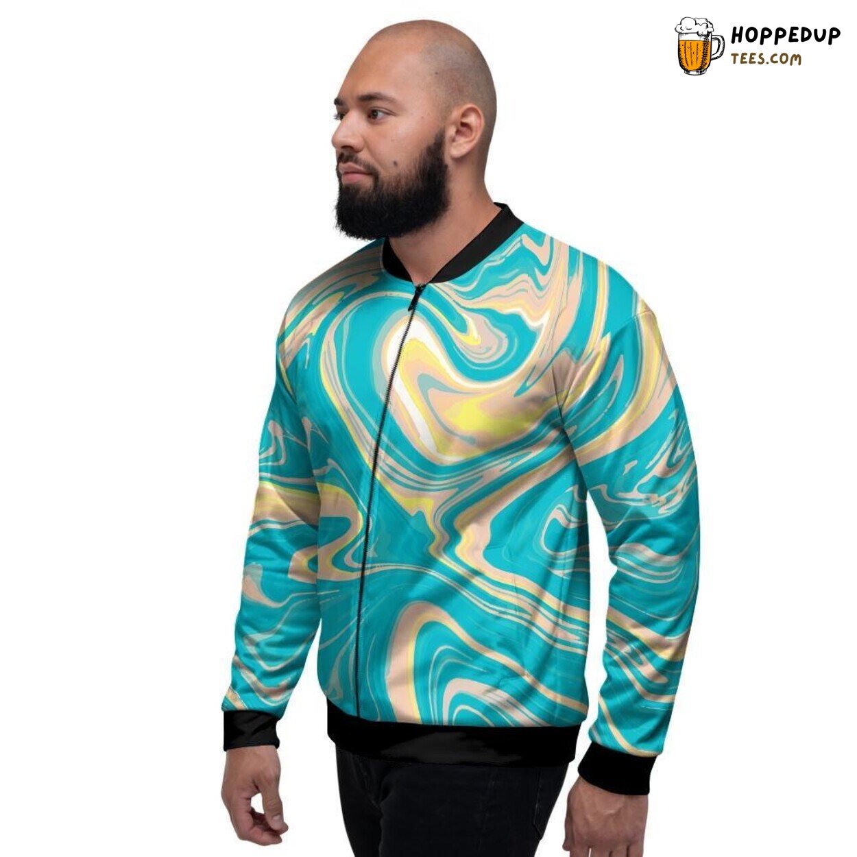 Green Marble Abstract Design Elegance Men’s Bomber Jacket Stone Pattern Tribute