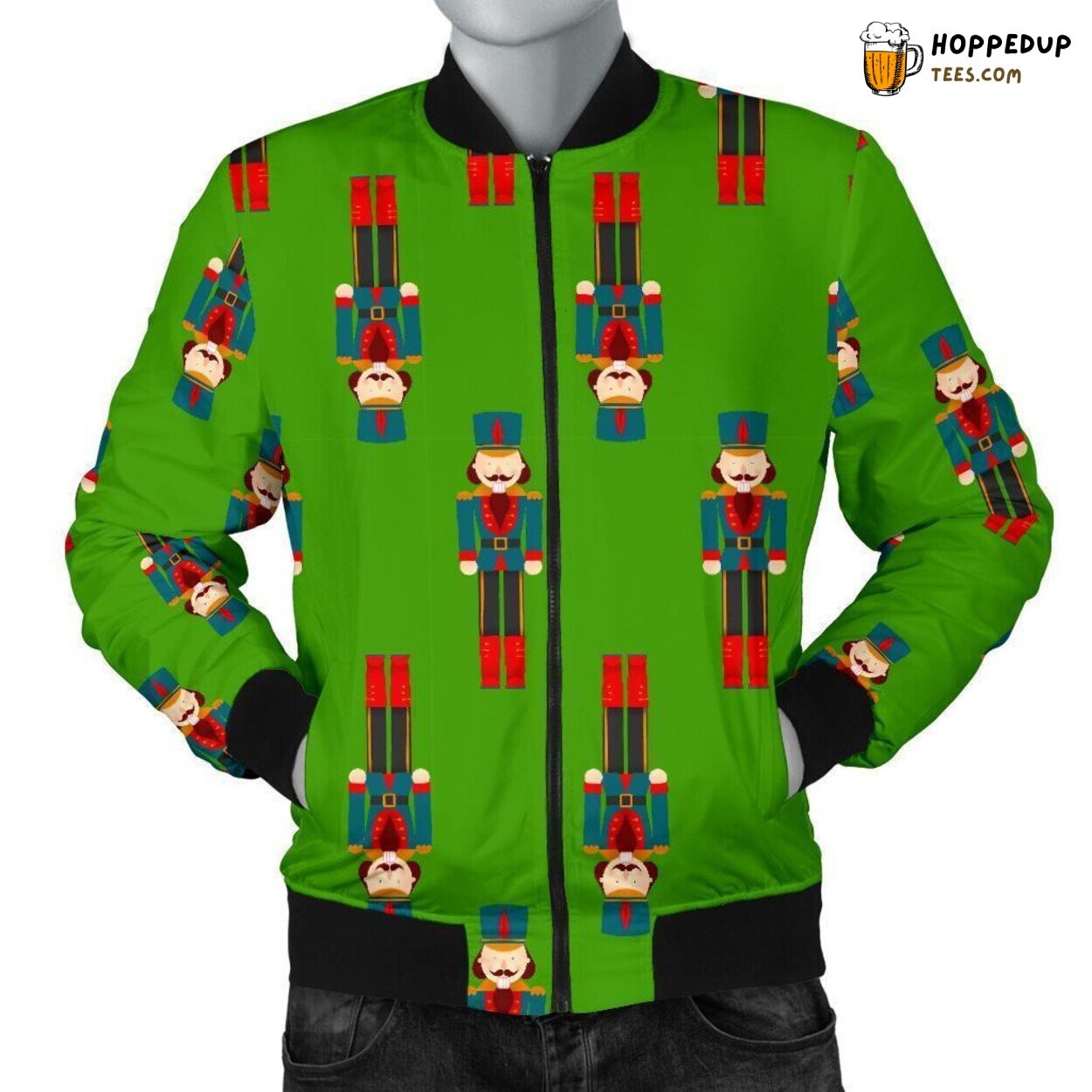 Green Nutcracker Display Men’s Bomber Jacket Unique Pattern Design Tribute