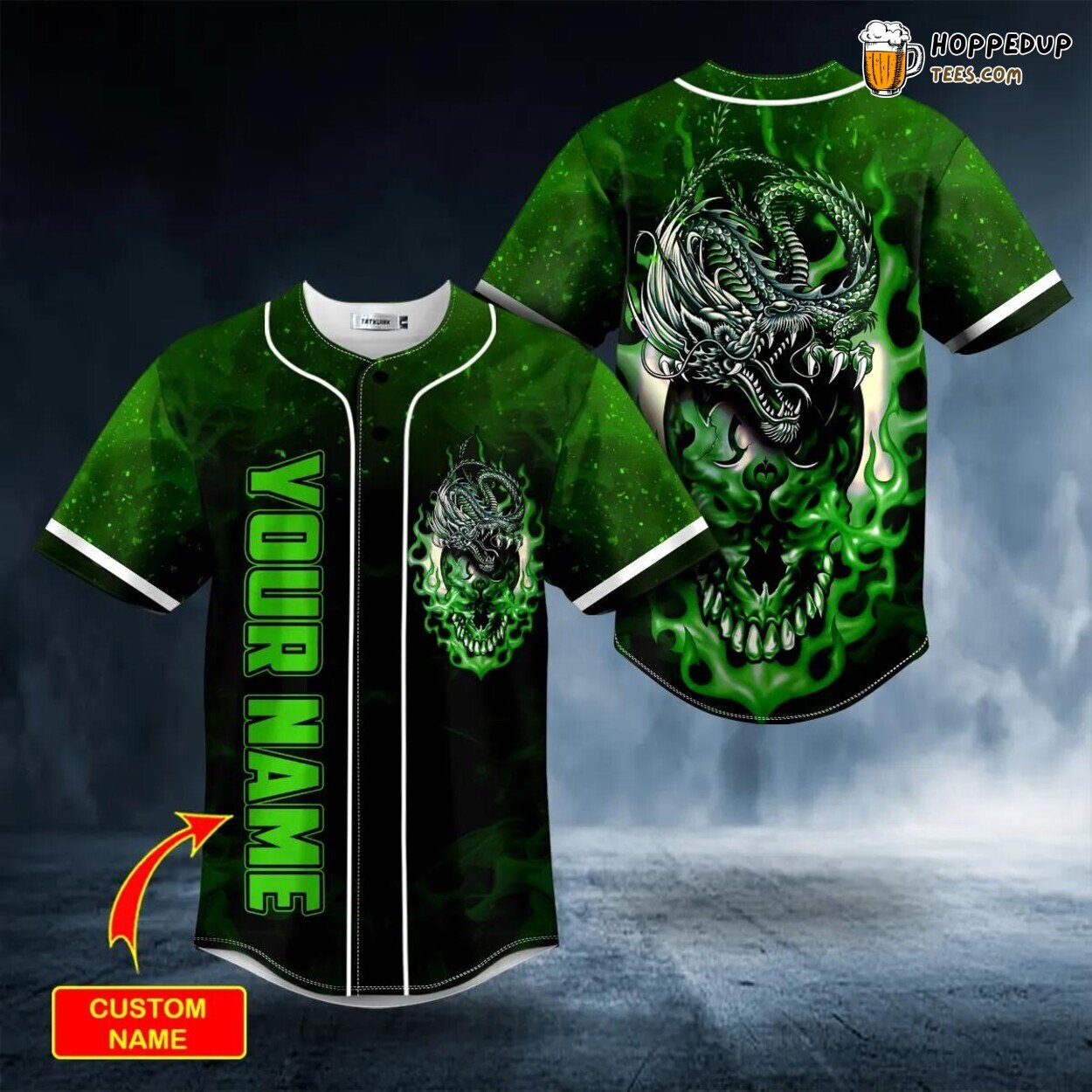 Green ODM Dragon Skull Baseball Jersey Viking Graphic Tees 3D Print Exclusive Green ODM Dragon Skull Baseball Jersey Viking Graphic Tees 3D Print Exclusive