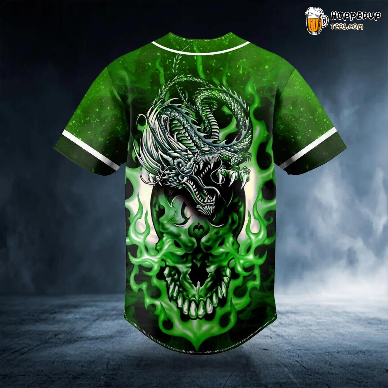 Green ODM Dragon Skull Baseball Jersey Viking Graphic Tees 3D Print Exclusive
