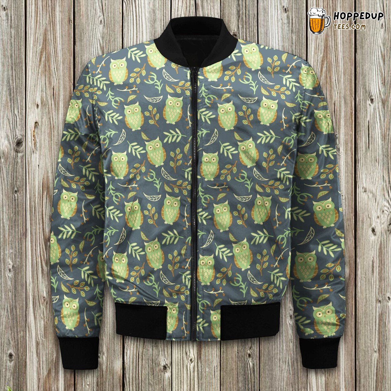 Green Owl With Plan Vintage Style Bomber Jacket