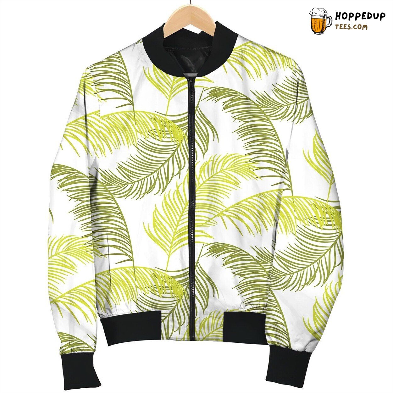 Green Palm Leaves Seamless Pattern Bomber Jacket