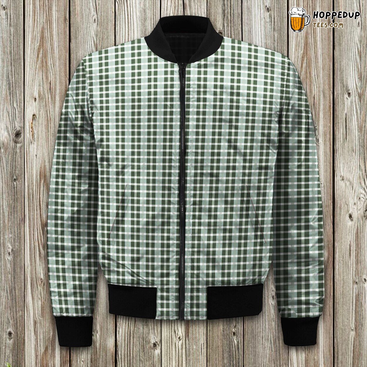 Green Plaid Pattern Winter Bomber Jacket Timeless Elegance Cozy
