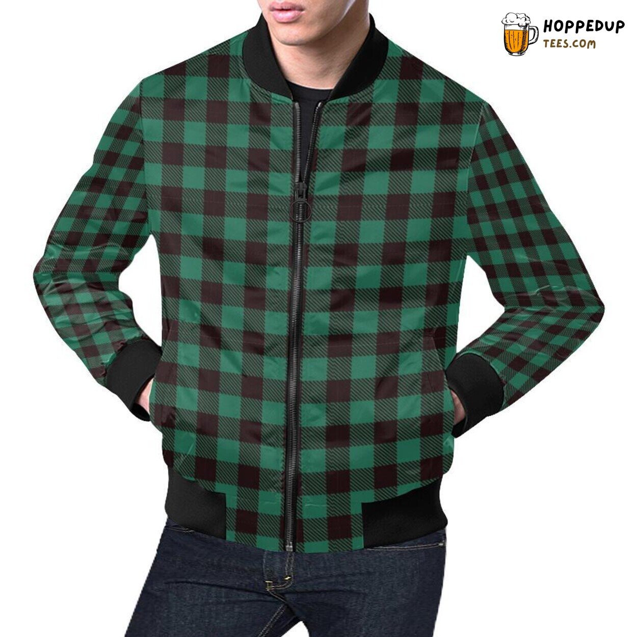 Green Plaid Tartan Scottish Men’s Bomber Jacket Traditional Style